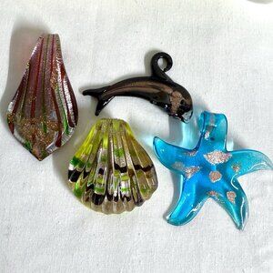 Murano Style Art Glass Pendants Starfish Dolphin Shells